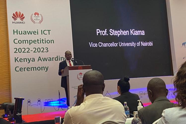 Dean of students Johnson Kinyua during Huawei ceremony awards 